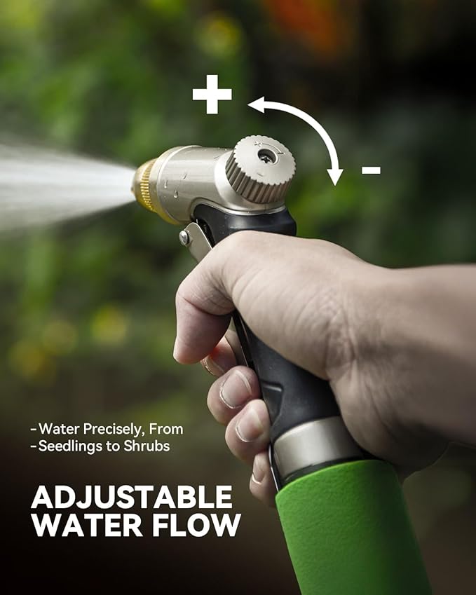 RAINPOINT Garden Hose Nozzle, 100% Heavy Duty Metal Hose Sprayer, High Pressure Water Hose Nozzle with Adjustable Spray Patterns and Flow Control for Watering Plants, Car Washing, Pet Washing,L-Brown