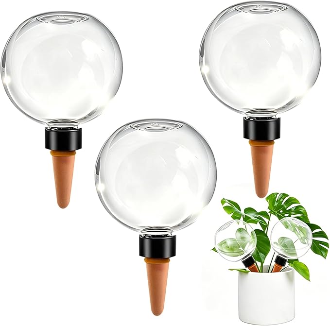3 Pack Self Watering Globes for Indoor Plant Plastic Water Bulbs 17.5 oz Automatic Watering Planter Insert Top Fill with Slow Release Control Plants Watering Devices System, Water Spikes Stakes