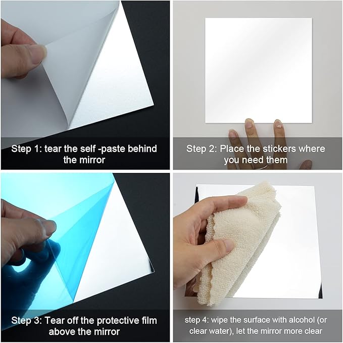 Fantasyon 10 Pieces Flexible Mirror Sheets, Self Adhesive Decorative Plastic Mirror Tiles Non-Glass Mirror Stickers for School Educational and Home Wall Decor(8x8 Inch)