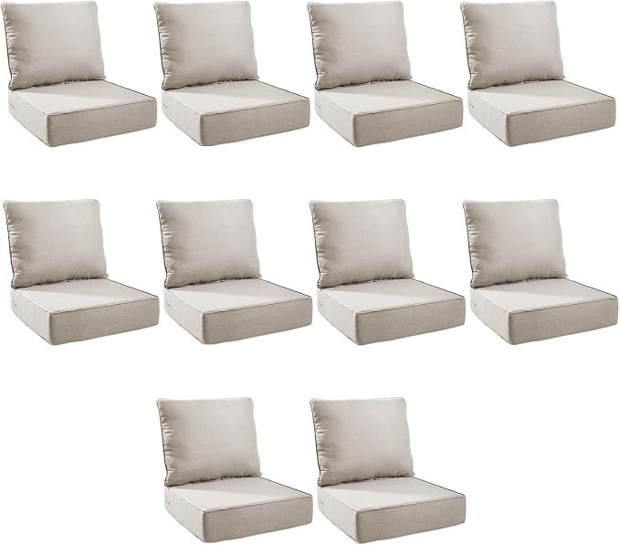 Outdoor Cushion Set for Furniture Patio Furniture, UV Resistant, Water Resistant - 6 Inch Thick Foam Garden Cushions – 22x24 Inch Patio Seat Covers for Chair/Sofa/Couch | Beige | 10-Pack |