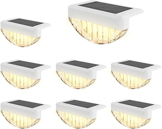 VOLISUN 8 Pack Solar Deck Lights Outdoor, Warm White LED Solar Step Lights for Outside, Waterproof Fence Light for Patio, Deck, Stairs, Yard, Pool and Porch (White)