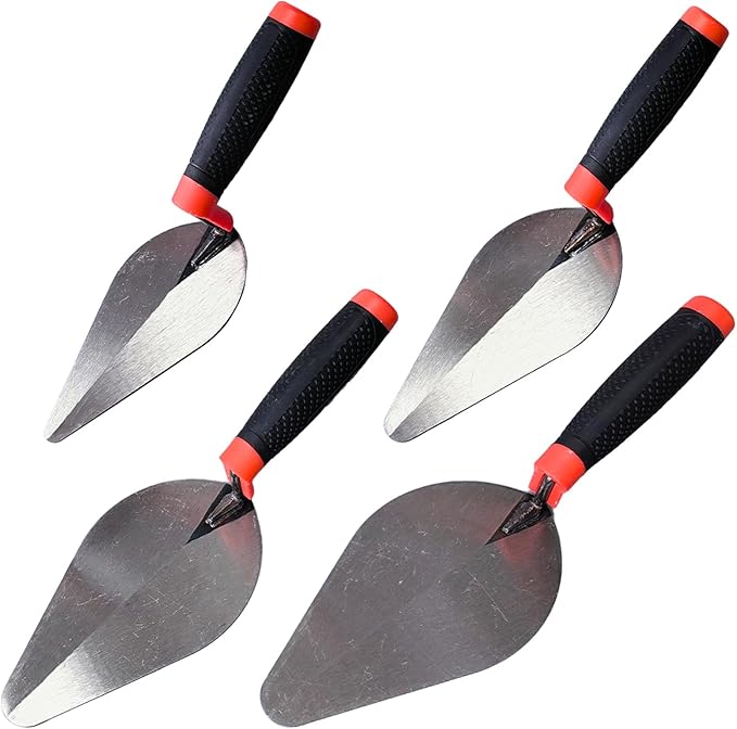 4 Pack Brick Trowel Set, 6” 7” 8” & 9” Carbon Steel Pointing Trowel, Masonry Trowel Hand Tool Kit for Brickwork, Concrete, Cement, Plaster, Tile Construction Projects