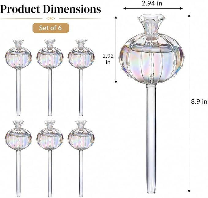6 Pcs Plant Watering Globes, Glass Self-Watering Globes, Guava-Shaped, Automatic Irrigation Bulbs for Indoor Outdoor Potted Plants