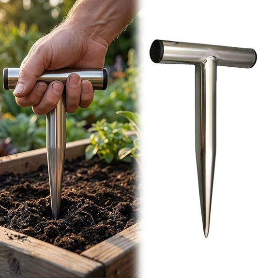 Heavy Duty Stainless Steel Garden Hand Dibber Tool, Hand Dibber, Seed Dibbers, Seed Planter for Tulips and Daffodils, T-Handle Hole Digger to Sow Bulbs, Ideal Gift for Gardeners (Small)