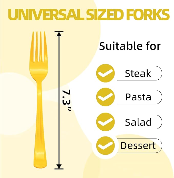 50 Pcs Yellow Plastic Forks Yellow Plastic Silverware Heavy Duty Plastic Cutlery Set Disposable Include 50 Plastic Forks for Birthday, Wedding, Easter, Garden Party