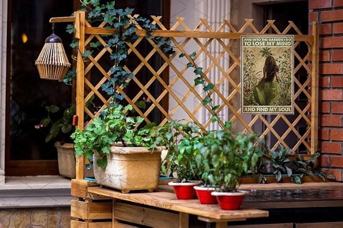 Vintage Metal Tin Sign and into The Garden I Go to Lose My Mind and Find My Soul Retro Tin Signs Hippie Girl Garden Poster Sign for Home Coffee Wall Decor Gift for Gardener Lovers Women 8x12 Inch