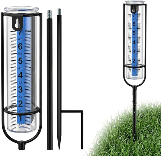 Rain Gauge Outdoor, 7 Inch Freeze Proof Rain Gauges for Yard, Large Clear Numbers Plastic Rain Measure Gauge with Metal Stake, Decorative Water Gauge for Garden Lawn Patio