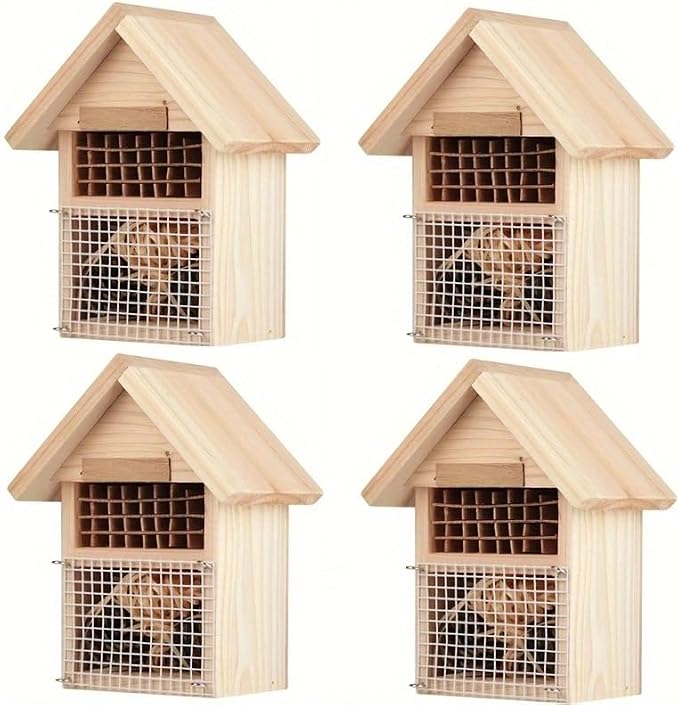 CEDAR ALPHA 4 Pack DIY Insect Hotel Kit, Backyard Insect House, Solid Wood 5.9"x 7.7"x 4.7", UVcoating Painted, Bee House, Nesting Habitat Shelters, Garden Shelter for Bees, Butterflies, Bugs