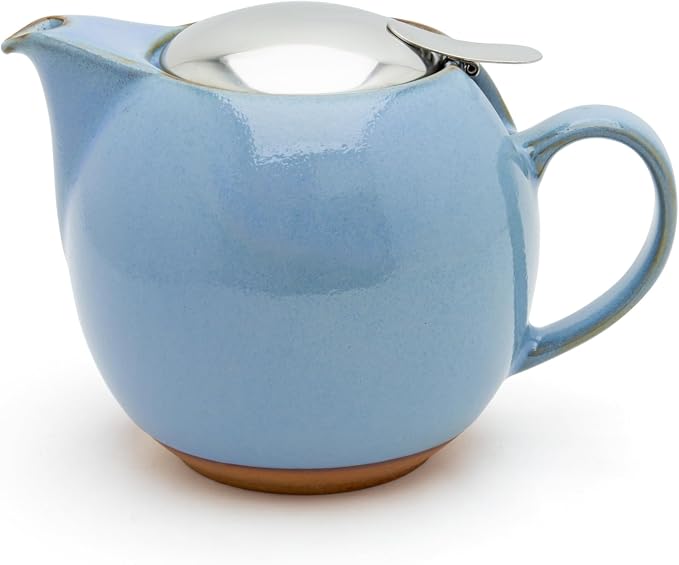 Zero Japan Bee House Round Teapot - Ceramic Teapot with Removable Lid & Stainless Steel Infuser for Loose Tea - Tea Pot for Two - Hydrangea Blue (24 oz)
