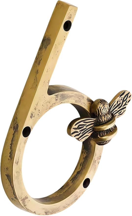 Bee House Number Sign, Antique Brass Finish, Decorative Metal Address Numbers for Door or Wall (Gold, 6)