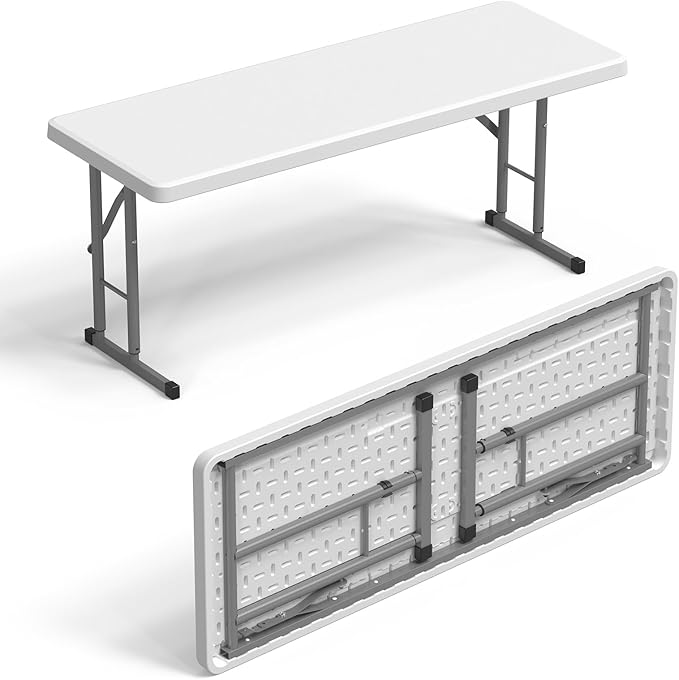 VINGLI 4 FT Narrow Folding Table,Premium Quality HDPE Material and Sturdy Metal Frame, Perfect for Buffet, Seminar, Party, Training, Home Work, White