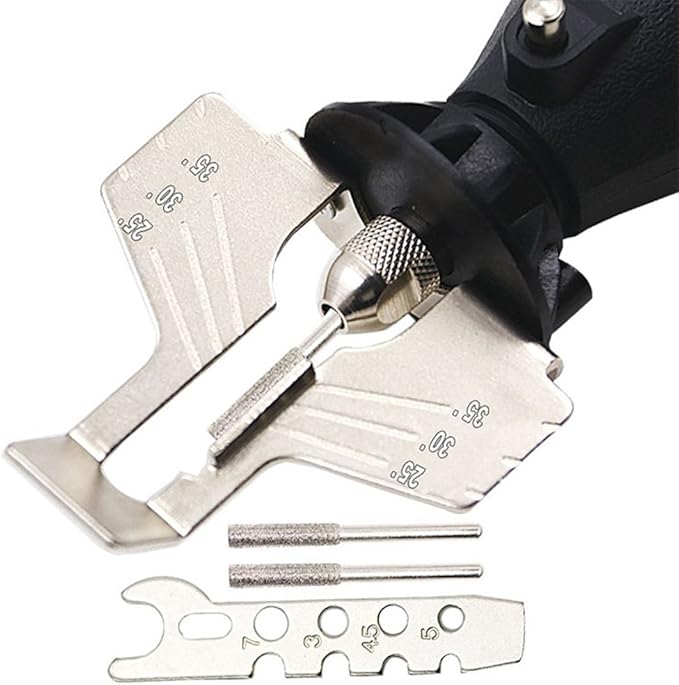 Chainsaw Sharpening Attachment Kit Rotary Tool, Chain Saw Blade Teeth Sharpener Set, Sharpening Attachment with Drill Head and Rulers for Gardening Lawn Mower Chainsaw