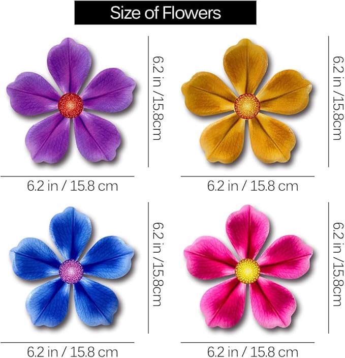 Giyyomtr Flowers Outdoor Wall Decor - 4 Pack 6.2'' Metal Flower Wall Art Hanging Decorations for Outdoor Fence Garden Yard Patio Exterior Decor