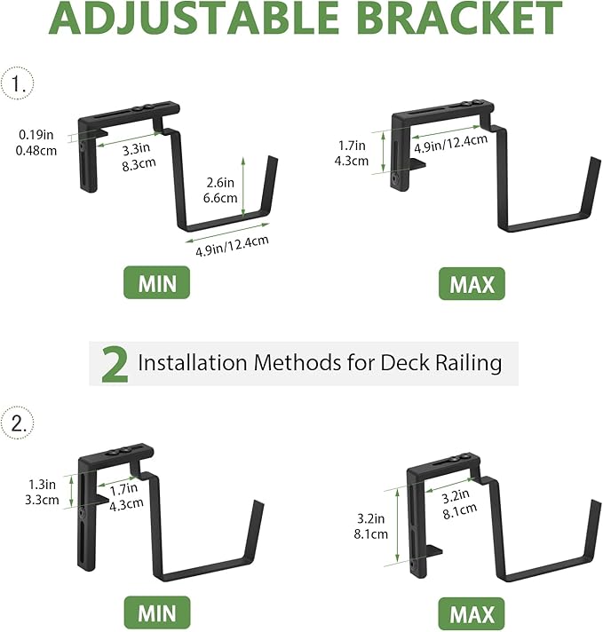 OYEAL Deck Railing Planter Box 4 Pack Window Boxes Planters with Adjustable Brackets 17 Inch Rectangular Hanging Flower Pots Outdoor for Garden Fence Balcony Porch Patio Decor, Red & Black
