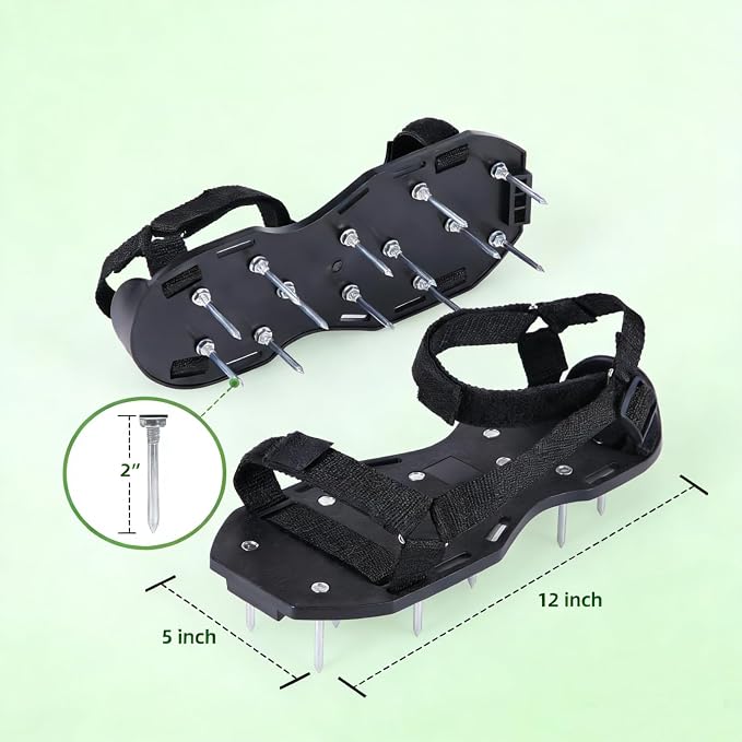 Lawn Aerator Shoes with Hook & Loop Straps, Heavy Duty Spiked Aerating Sandals, One Size Fits All Aerator Tool for Aerating Patio Garden, Black (Black)