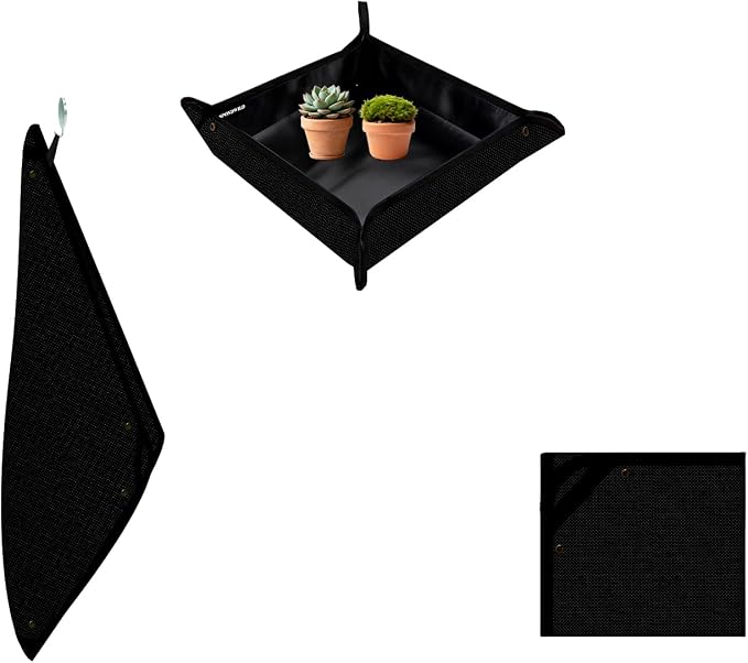 Plant Transplanting Mat - Thickened Waterproof Potting Mat, Succulent Gardening Mat, Portable Repotting Mat for Mess Control, Indoor Outdoor Use, PVC-Black, 19.7"x19.7"