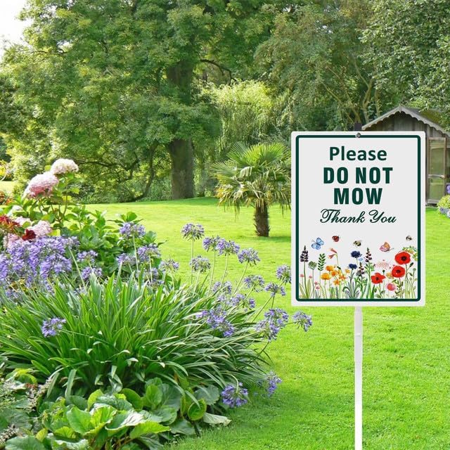 Please Do Not Mow Thank You Yard Sign With Stake No Mowing Reflective Aluminum Lawn Signs Rust Free No Mow May Pollinator Wildflowers Garden Signs (8x12) IN