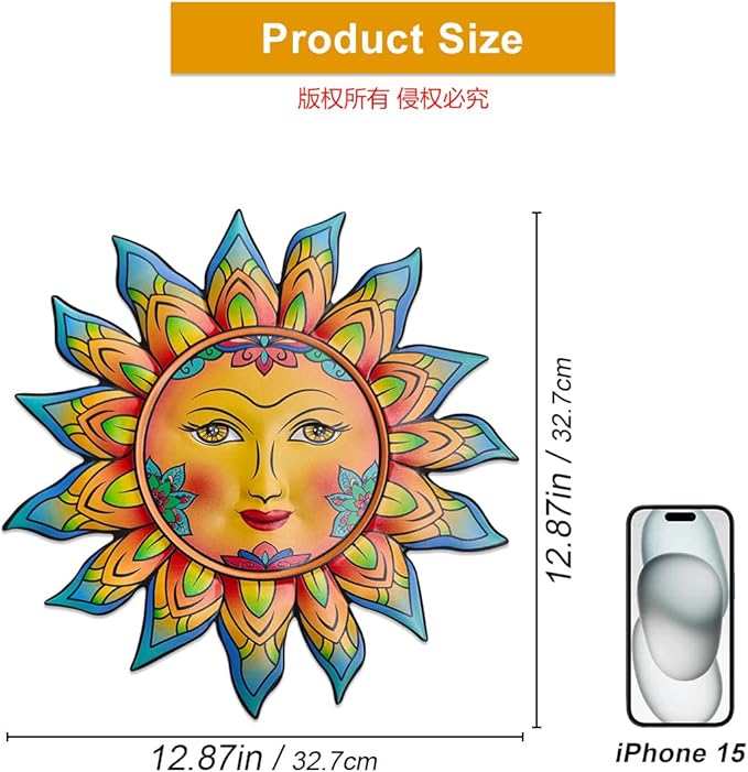 Daogtc Metal Sun Flower Wall Decor,12.87 inches Sun Wall Art Hanging Decoration for Indoor and Outdoor, Garden Farmhouse Yard Patio Fence Living Room Bedroom Decor