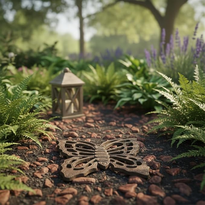 Comfy Hour 11" Vintage Brown Butterfly Cast Iron Stepping Stone, Rustic Antique Figurine Style Home Decor, Heavy Duty Metal Garden Pathway Paver