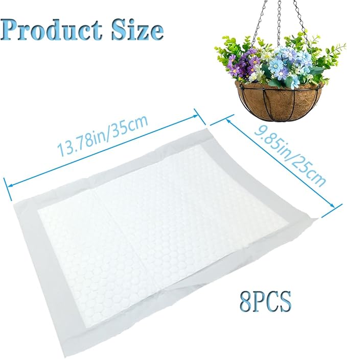 8Pack Self Watering Liners for Hanging Plants Basket,10 X 14” Plant Basket Insert Watering Devices Coconut Liner Auto Watering Mat for Outdoor Window Box Pot (8, White)