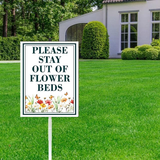Stay Out Of Flower Beds Yard Sign With Stake Keep Off Sign,reflective Rustproof Sturdy Aluminum Sign For Outdoor Lawn Grass Garden Wildflowers Decoration（8x12in）