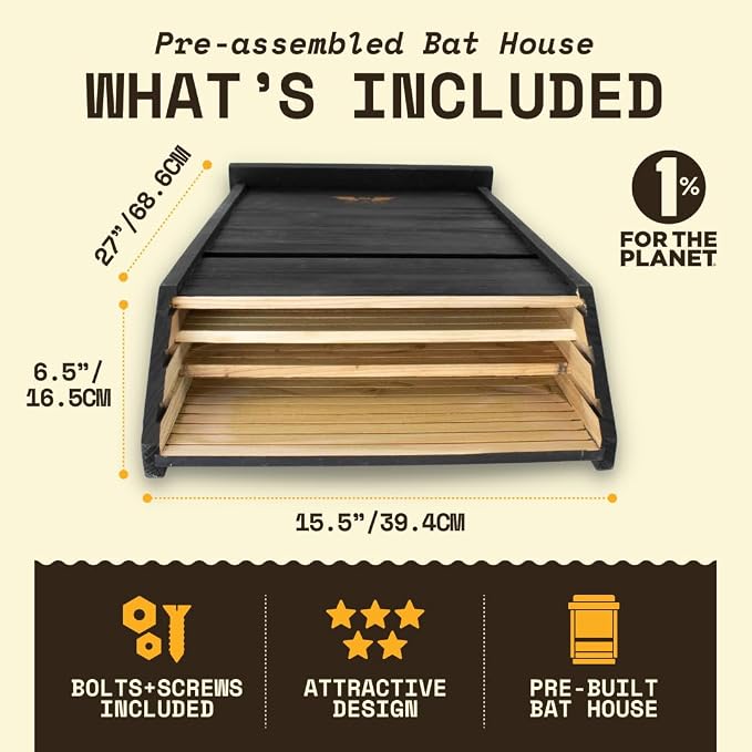 WildYard Bat Houses for Outdoors - Black 3 Chamber Model - Pole, Wall & Tree Mount Bat Roosting Box & House Kit for Backyard