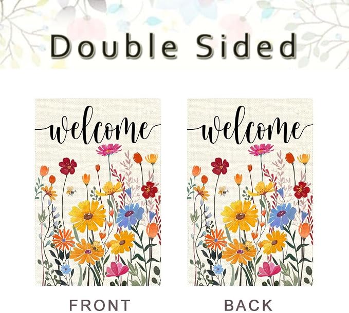 Spring Summer Garden Flag 12x18 Inch Double Sided Outside Colorful Floral Daisy Flowers Outdoor Seasonal Holiday Welcome Yard Porch Decoration