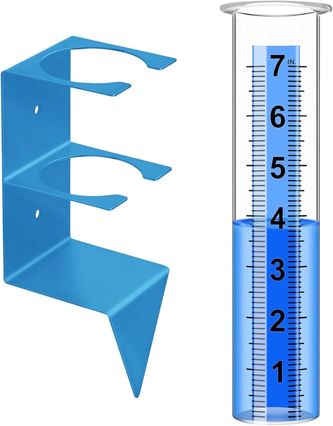 Rain Gauge Outdoor,7" Capacity Rain Gauge Outdoors Best Rated with Stainless Steel Mounting Rack Holder,Freeze Proof Plastic Large Rain Gauge for Yard Garden Fence Lawn Patio Farm (Blue)