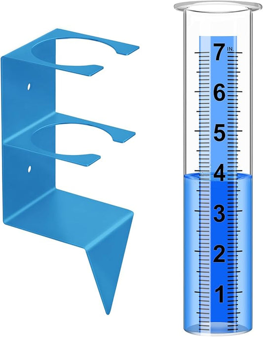 Rain Gauge Outdoor,7" Capacity Rain Gauge Outdoors Best Rated with Stainless Steel Mounting Rack Holder,Freeze Proof Plastic Large Rain Gauge for Yard Garden Fence Lawn Patio Farm (Blue)
