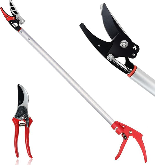 32-Inch Cut and Hold Pruners, Long-Reach Tree Pruner with Rotating Cutter Head, Long Pruning Shears for Garden, Fruit Picking, Branches Trimming