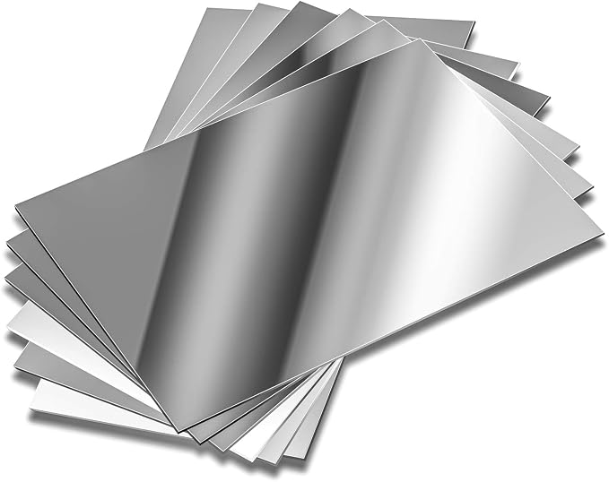 Elcoho 12 Pack Plastic Mirrors Decor Flexible Mirror Sheets Self Adhesive Mirror Tiles Silver Mirrors Board Card for Educational or Home Decor