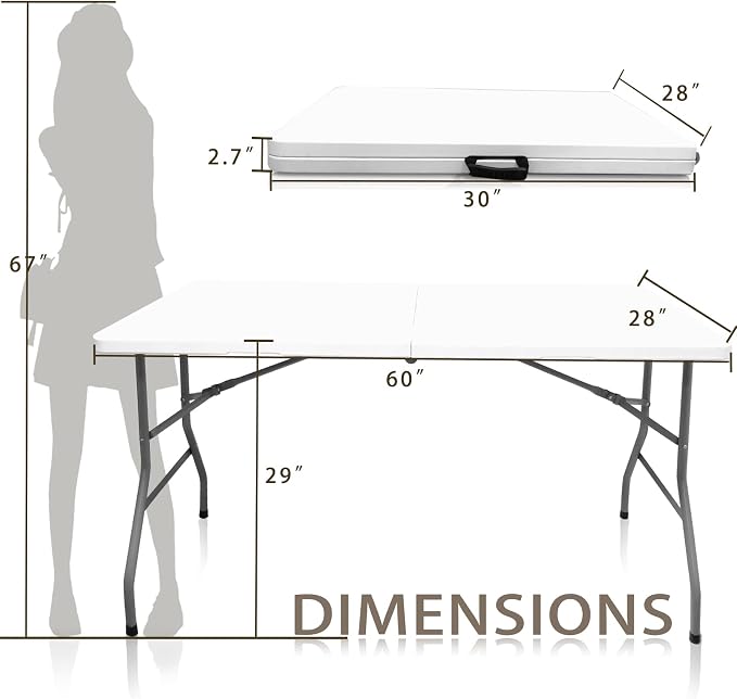 Plastic Folding Table, 5 FT Folding Table, Portable Tables for Dining Parties Card Picnic Camping