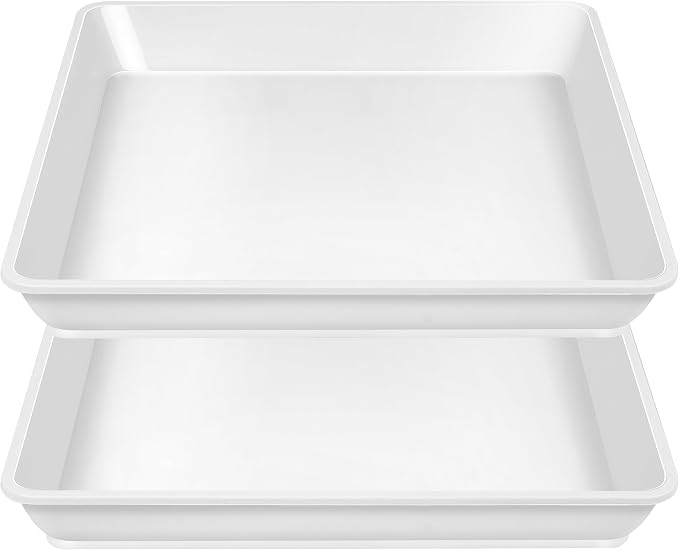 LWALRS 2 Pack Square Plant Saucer 20 22 Inch, Deep Plant Trays for Pots, Planters for Indoors and Outdoors Plants, Duty Plastic Plant Water Tray, Extra Large Plant Saucer (20 inch, White)
