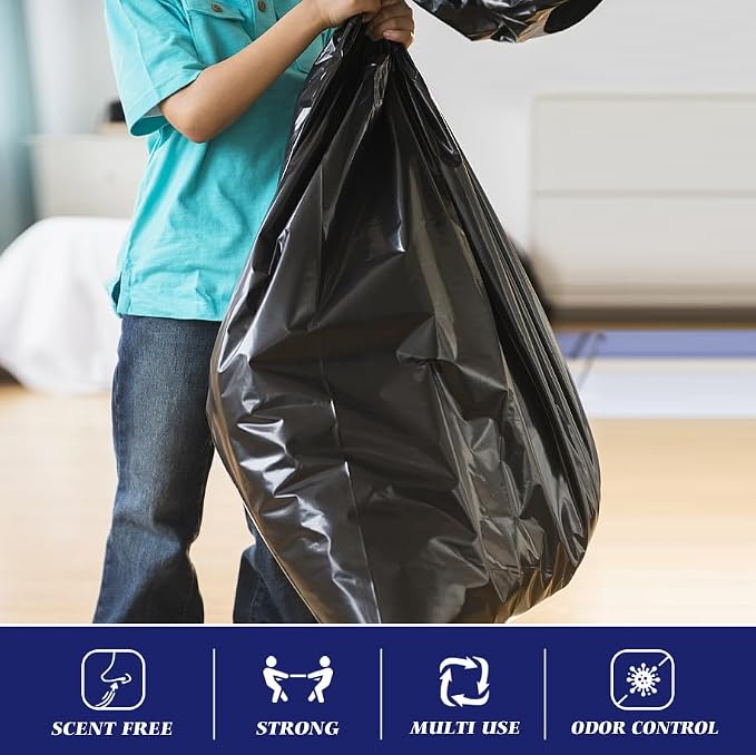 Teivio Black Large Trash Bags 64-65 Gallon 32 Count | Large Multipurpose | Fit 60,62,63,64,65 gallon Garbage Bin Liner | Kitchen | Lawn And Leaf Bags Outdoor Yard Waste Bag | Workshops Trash