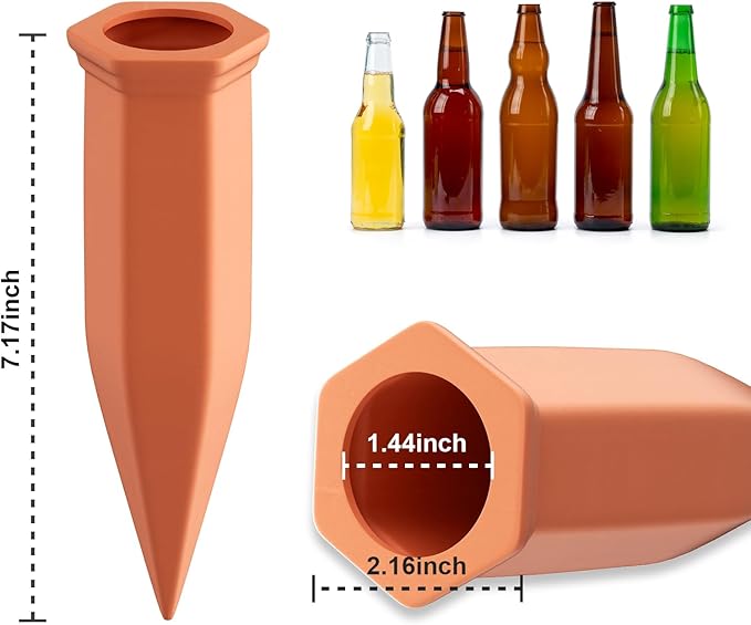 Terracotta Plant Watering Spikes, Self-Watering Stakes for Wine Bottles, Porous Clay, Reusable (16, Red A)