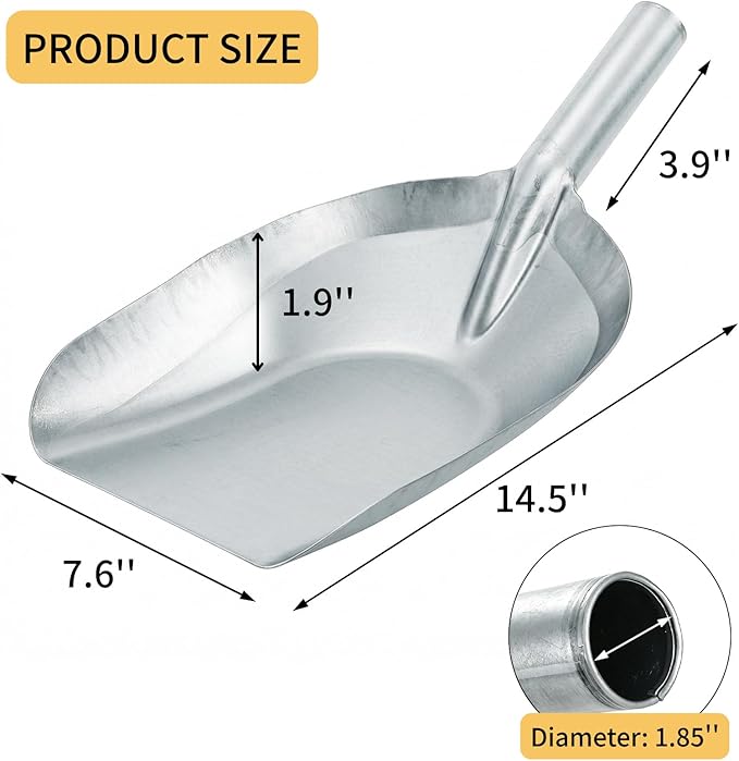Cididu 2 Pack Metal Feed Scoop for Livestock, 33.8 Oz Large Grain Scoop for Horse, Cattle, Chicken, Heavy Duty Shovels with Hollow Handle for Grain, Fire Pit, Garden, Outdoor Firewood, Dry Goods