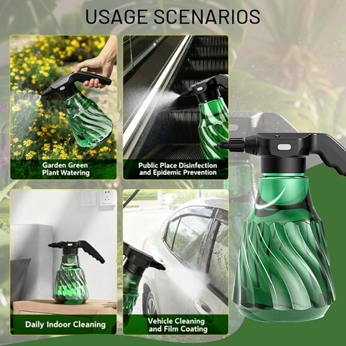 0.53 Gallon Rechargeable Electric Plant Mister Sprayer, Fine Mist & Continuous Spray for Indoor Plants, Garden, Vehicle Cleaning，Handheld Portable Sprayer with Adjustable Nozzle