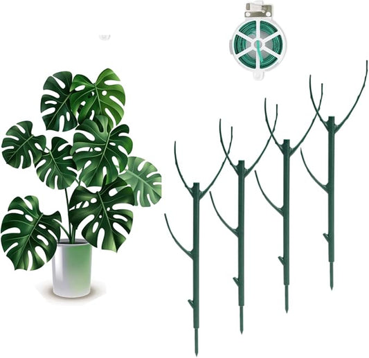 4 Pack Stackable Monstera Plant Support Stakes, 29inch Climbing Plant Sticks Structures with Garden Ties, Durable Alternative to Moss Pole for Indoor Outdoor Plants
