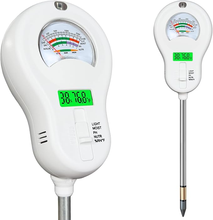 6-in-1 Soil Moisture Meter Soil PH/Soil Moisture/Plant Temperature/Humidity and Sunlight, Soil Test Meter, Agriculture Tools for Garden, Lawn, Plant Care, Farm and Indoor Outdoor Plants