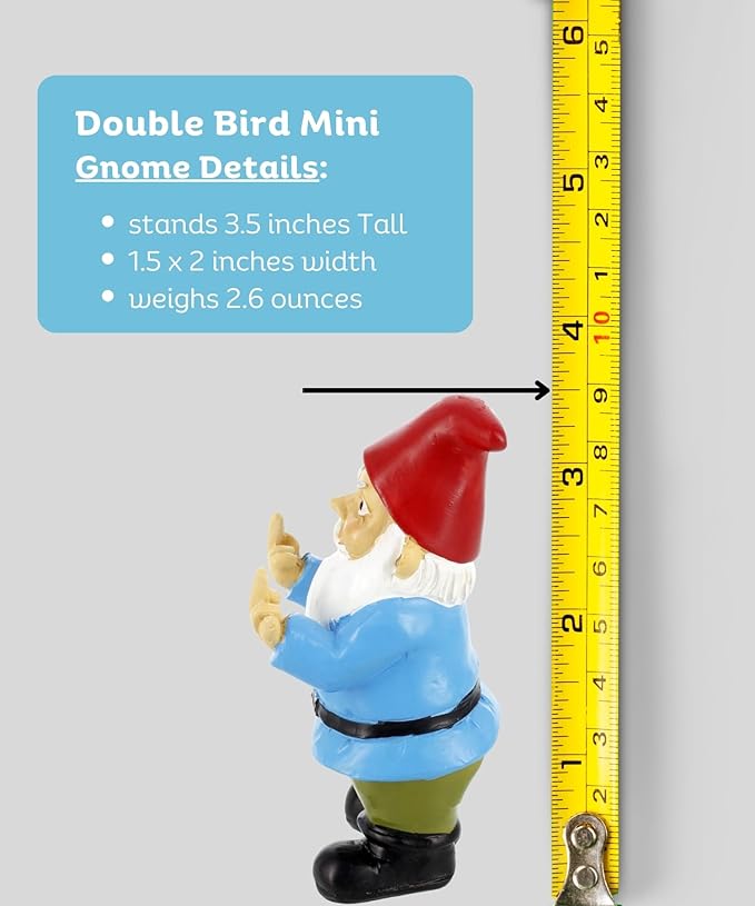 Gnometastic Mini Middle Finger Gnome 3.5in, Naughty, Funny Garden Gnomes Outdoor Decoration for Yard Lawn Ornament Fairy Garden Decor, Inappropriate Stocking Stuffers and Gifts for Angry People