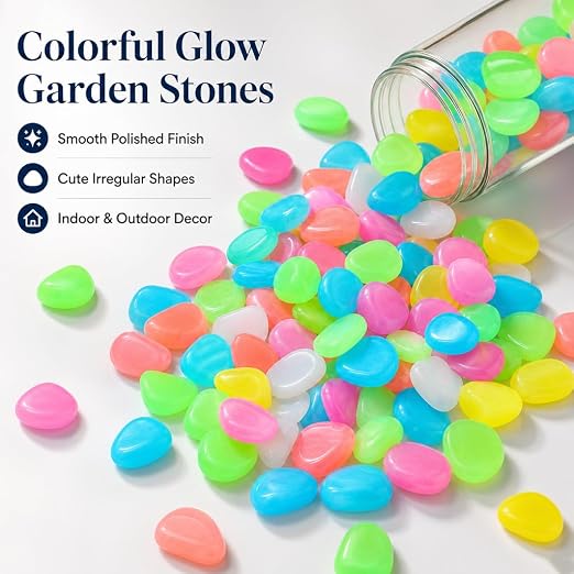 Colorful Glow in the Dark Garden Stones, Night Guide Luminous Pebbles Rainbow, Glow in the Dark Stepping Rocks Outdoor, Landscaping Decor, Glowing Stones Fish Tank Aquarium Decorations (200/Pack)
