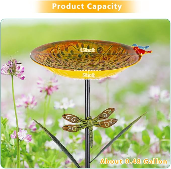 VEWOGARDEN 38" Tall Metal Bird Bath for Outside, Outdoor Bird Bath Feeder with Stable Stake for Garden, Yard, Patio Decor, Yellow