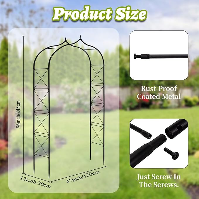 Metal Garden Arbors 8Ft Heavy Duty, Arch Trellis for Climbing Plants | Outdoor Arbor Thickened Metal Frame Trellises Grapes Rose Yard Entrance Wedding Arched Backdrop Stand Party Event Decoration