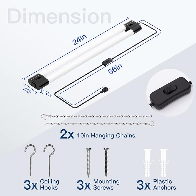 BBOUNDER 2FT LED Shop Light Fixture, Super Bright 2200LM, Cool Daylight White 6500K, Ceiling or Hanging Mount, Durable Garage Shop Lighting for Warehouse, Workbench, Basement, and Business Use, Black