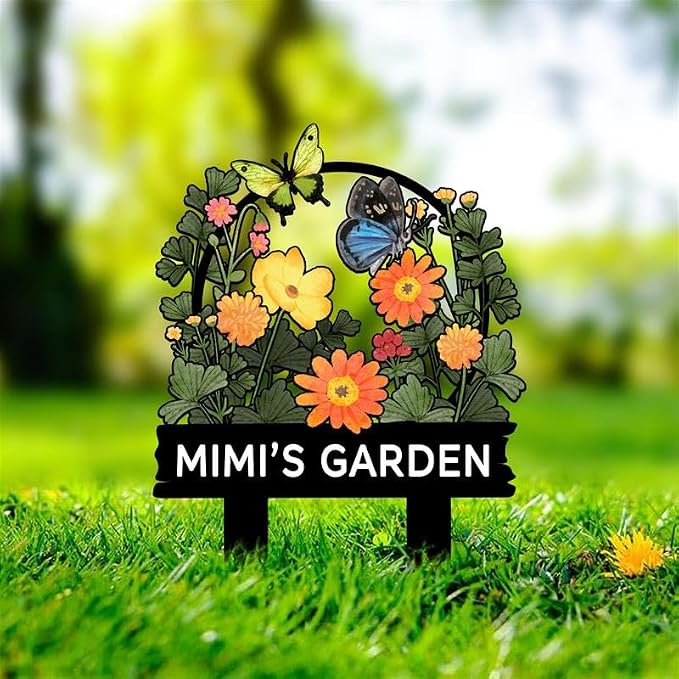 Personalized Metal Yard Sign for Mother's Day, Bird & Flower Design, Gift for Garden Lovers, Metal Sign, Garden Decor (Butterfly)
