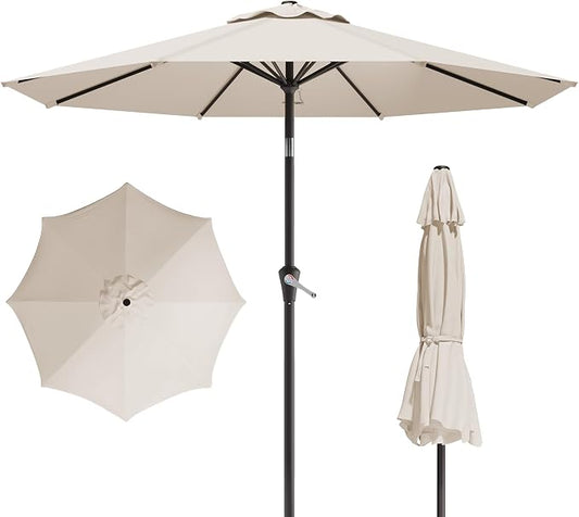 10FT Patio Umbrella, Outdoor Umbrella with Push Button Tilt and Crank, 8 Sturdy Ribs, UV Protection & Waterproof Market Umbrella for Pool, Backyard, Beach,Deck