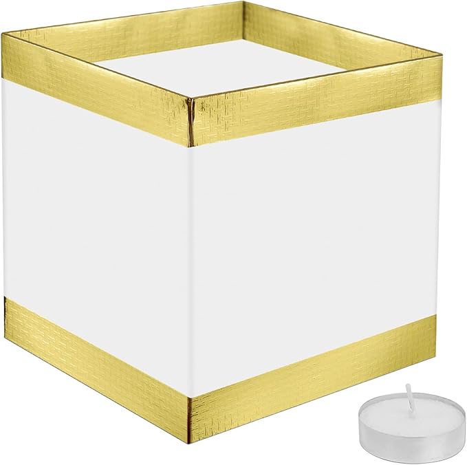 40Pack Paper Floating Water Lanterns,Gold+White Square Memorial Candle Lantern,Table Lanterns Decorative Outdoor for Weeding,Lawn,Pool ,Wishing (40Pack Paper Lanterns with Candles)