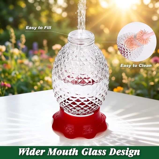 Fchstaer Glass Hummingbird Feeders for Outdoors Hanging 16oz 2 Pack Clear Pineapple Bee & Ant Proof 360°Perch Leakproof Easy Clean with 6 Feeding Ports Gifts for Mom