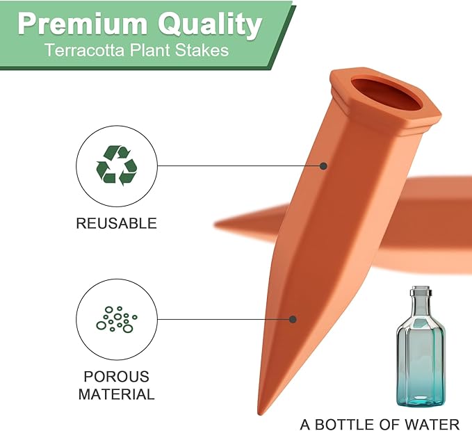 Terracotta Plant Watering Spikes, Self-Watering Stakes for Wine Bottles, Porous Clay, Reusable (20, Red A)
