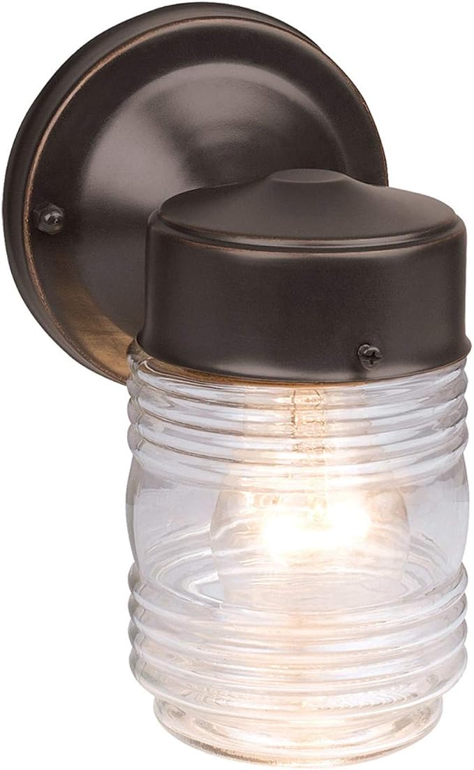Design House 587311 Jelly Jar Classic 1-Light 2-Pack Indoor/Outdoor Wall Light with Clear Ribbed Glass for Entryway Porch Patio, Oil Rubbed Bronze